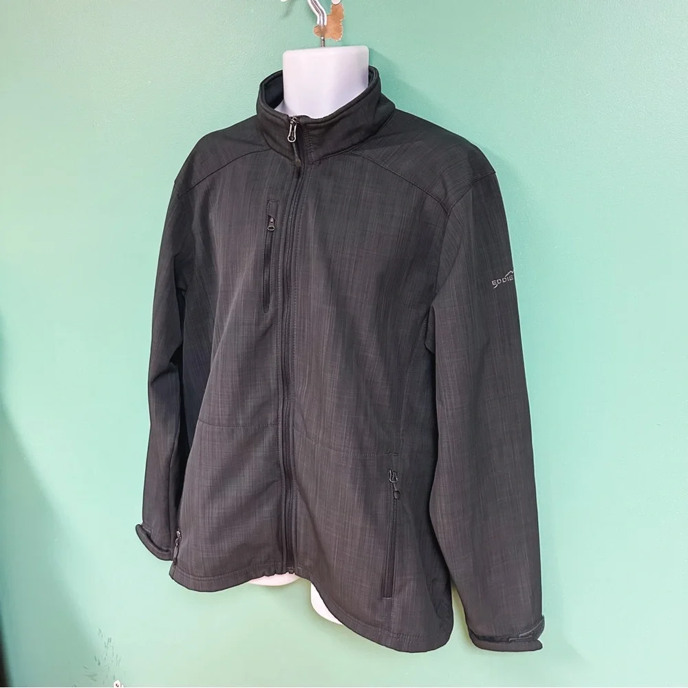 Eddie Bauer Gray Shaded Crosshatch Soft Shell Jacket Mens Size XL